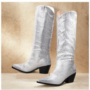 Shimmering Silver Heeled Boots